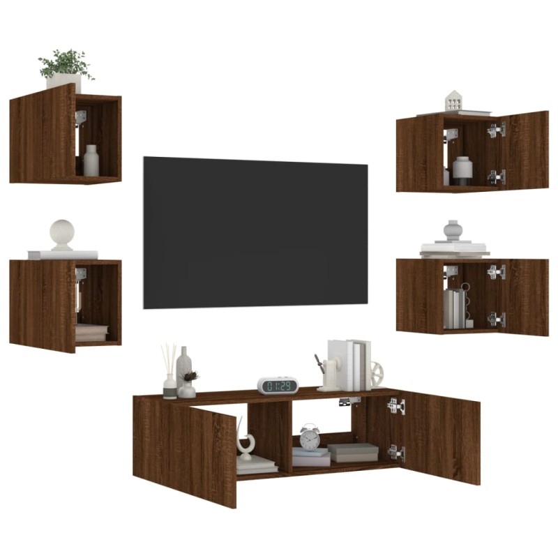 vidaXL 5-tlg. TV-Wohnwand mit LED-Leuchten Braun Eichen-Optik vidaXL 5-tlg. TV-Wohnwand mit LED-Leuchten Braun Eichen-Optik
