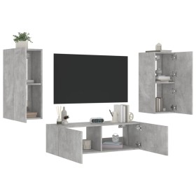 vidaXL 3-tlg. TV-Wohnwand mit LED-Leuchten Betongrau
