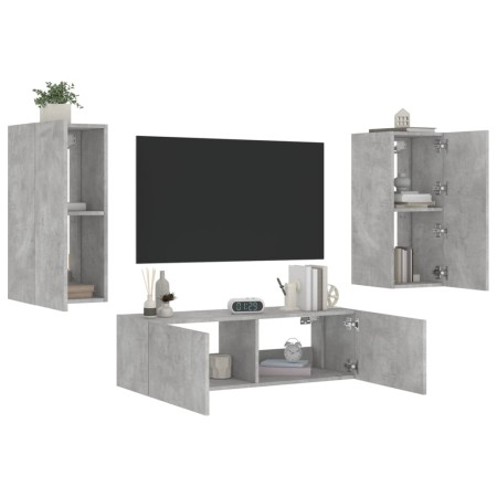vidaXL 3-tlg. TV-Wohnwand mit LED-Leuchten Betongrau