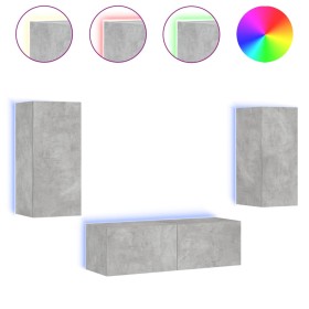 vidaXL 3-tlg. TV-Wohnwand mit LED-Leuchten Betongrau