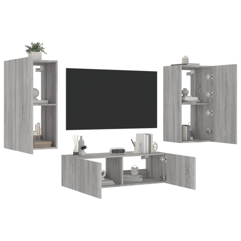 vidaXL 3-tlg. TV-Wohnwand mit LED-Leuchten Grau Sonoma vidaXL 3-tlg. TV-Wohnwand mit LED-Leuchten Grau Sonoma