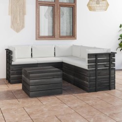 6-tlg. Garten-Sofagarnitur aus Paletten mit Kissen Kiefernholz
