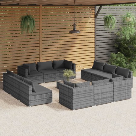 vidaXL 13-tlg. Garten-Lounge-Set mit Kissen Poly Rattan Grau