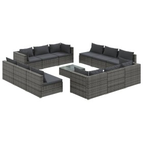 vidaXL 13-tlg. Garten-Lounge-Set mit Kissen Poly Rattan Grau
