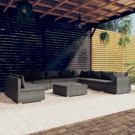 vidaXL 11-tlg. Garten-Lounge-Set mit Kissen Grau Poly Rattan