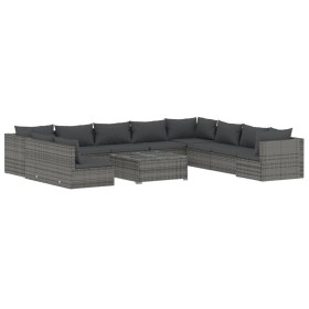 vidaXL 11-tlg. Garten-Lounge-Set mit Kissen Grau Poly Rattan