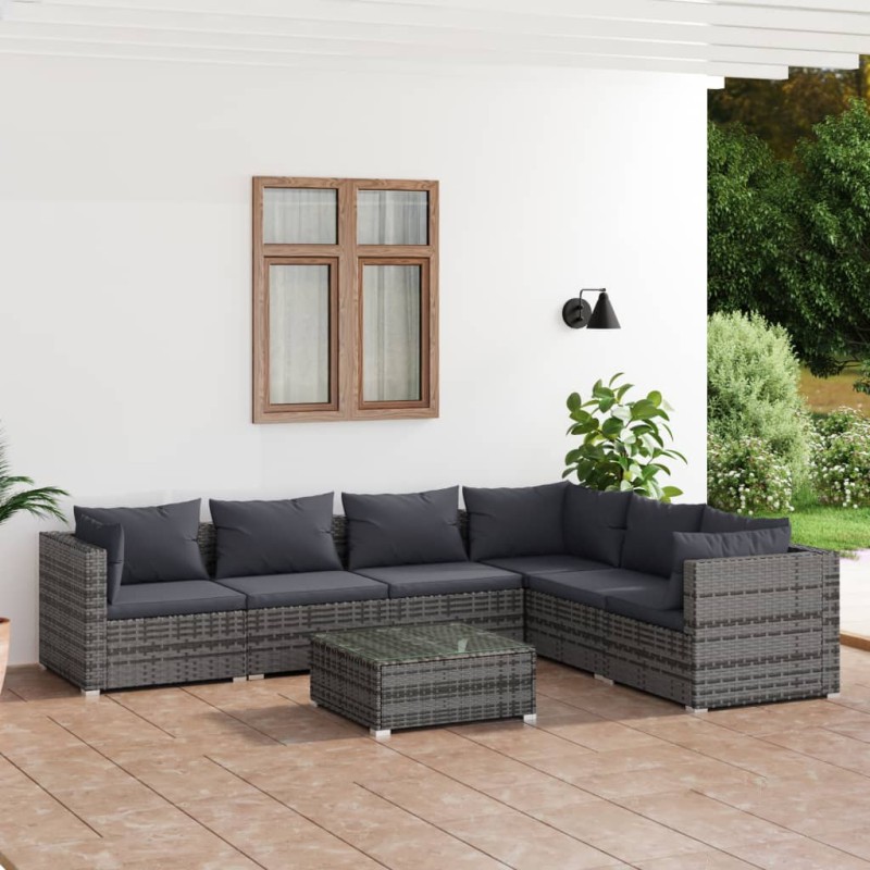 vidaXL 7-tlg. Garten-Lounge-Set mit Kissen Poly Rattan Grau vidaXL 7-tlg. Garten-Lounge-Set mit Kissen Poly Rattan Grau