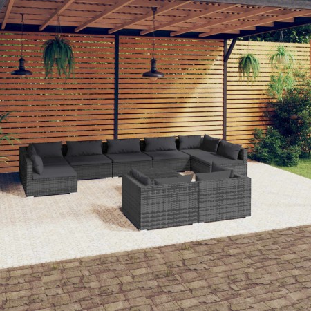 vidaXL 10-tlg. Garten-Lounge-Set mit Kissen Grau Poly Rattan