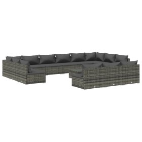 vidaXL 14-tlg. Garten-Lounge-Set mit Kissen Grau Poly Rattan