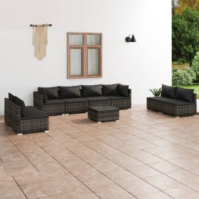 vidaXL 9-tlg. Garten-Lounge-Set mit Kissen Poly Rattan Grau