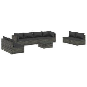vidaXL 9-tlg. Garten-Lounge-Set mit Kissen Poly Rattan Grau