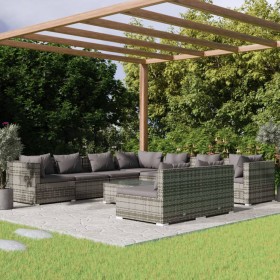 vidaXL 10-tlg. Garten-Lounge-Set mit Kissen Grau Poly Rattan