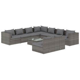 vidaXL 10-tlg. Garten-Lounge-Set mit Kissen Grau Poly Rattan