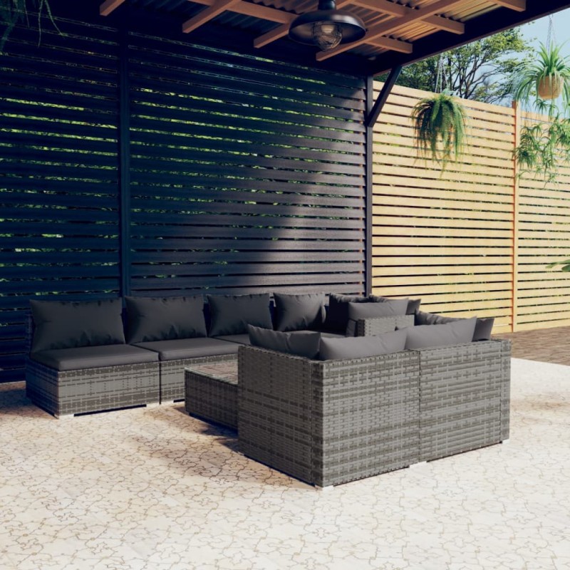 vidaXL 8-tlg. Garten-Lounge-Set mit Kissen Grau Poly Rattan vidaXL 8-tlg. Garten-Lounge-Set mit Kissen Grau Poly Rattan