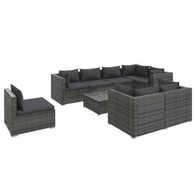 vidaXL 9-tlg. Garten-Lounge-Set mit Kissen Poly Rattan Grau