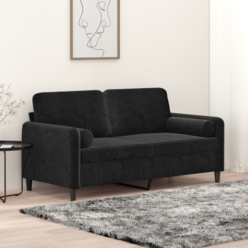 vidaXL 2-Sitzer-Sofa mit Zierkissen Schwarz 140 cm Samt vidaXL 2-Sitzer-Sofa mit Zierkissen Schwarz 140 cm Samt
