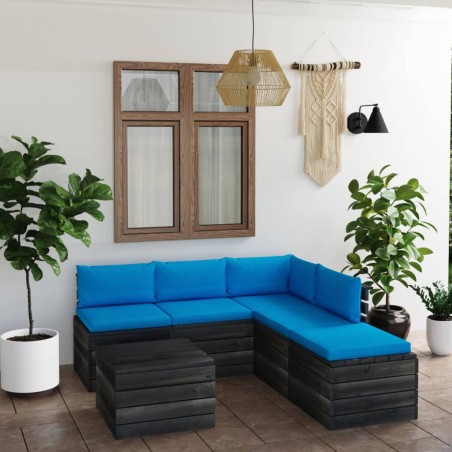 6-tlg. Garten-Sofagarnitur aus Paletten mit Kissen Kiefernholz