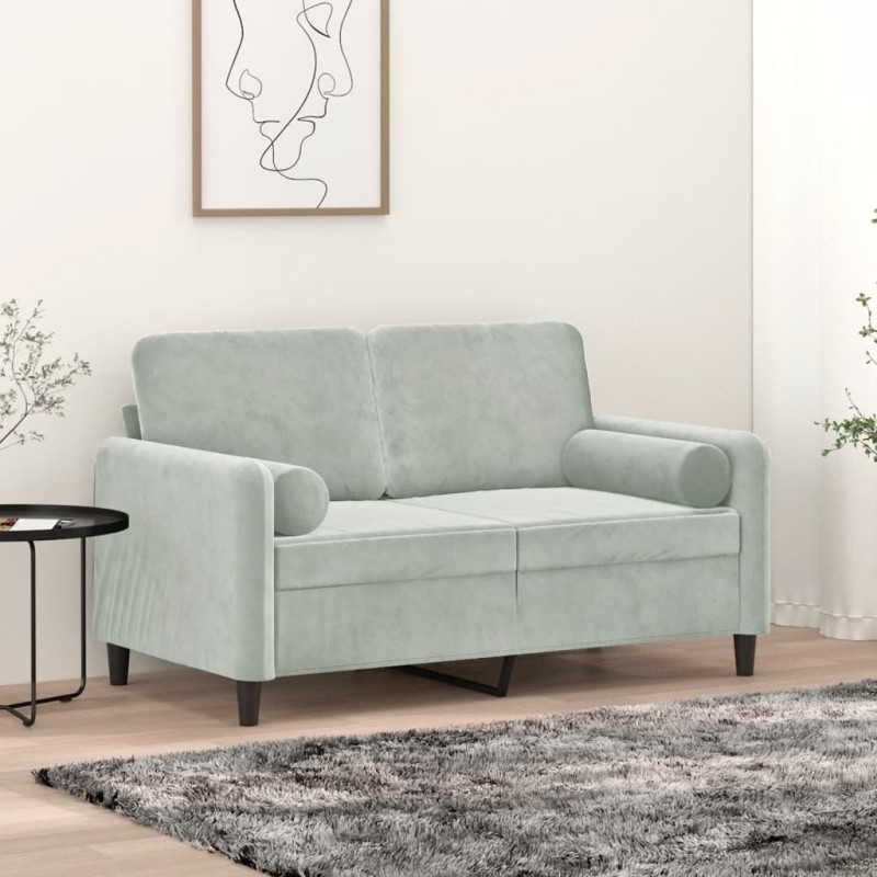 vidaXL 2-Sitzer-Sofa mit Zierkissen Hellgrau 120 cm Samt vidaXL 2-Sitzer-Sofa mit Zierkissen Hellgrau 120 cm Samt