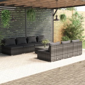 vidaXL 8-tlg. Garten-Lounge-Set mit Kissen Poly Rattan Grau