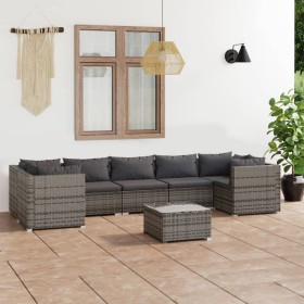 vidaXL 8-tlg. Garten-Lounge-Set mit Kissen Poly Rattan Grau