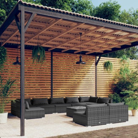 vidaXL 10-tlg. Garten-Lounge-Set mit Kissen Grau Poly Rattan