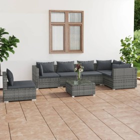 vidaXL 7-tlg. Garten-Lounge-Set mit Kissen Poly Rattan Grau