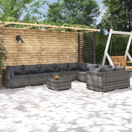 vidaXL 10-tlg. Garten-Lounge-Set mit Kissen Poly Rattan Grau