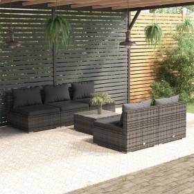 vidaXL 6-tlg. Garten-Lounge-Set mit Kissen Poly Rattan Grau