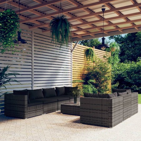 vidaXL 8-tlg. Garten-Lounge-Set mit Kissen Poly Rattan Grau