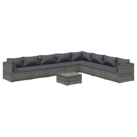 vidaXL 9-tlg. Garten-Lounge-Set mit Kissen Poly Rattan Grau