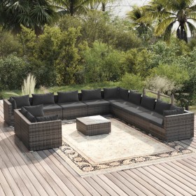 vidaXL 12-tlg. Garten-Lounge-Set mit Kissen Grau Poly Rattan