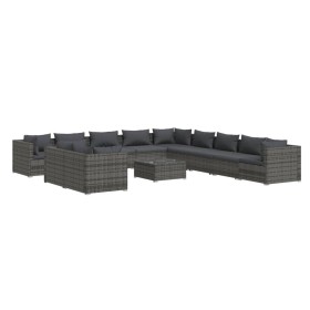 vidaXL 12-tlg. Garten-Lounge-Set mit Kissen Grau Poly Rattan