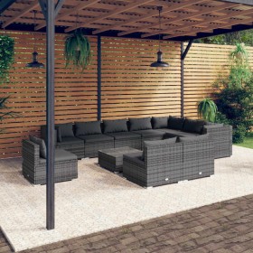 vidaXL 11-tlg. Garten-Lounge-Set mit Kissen Poly Rattan Grau