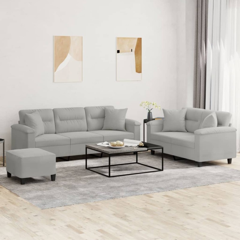 vidaXL 3-tlg. Sofagarnitur mit Kissen Hellgrau Mikrofasergewebe vidaXL 3-tlg. Sofagarnitur mit Kissen Hellgrau Mikrofasergewebe