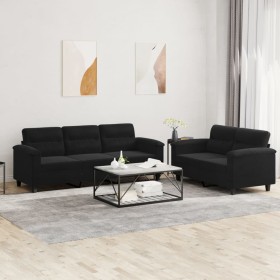vidaXL 2-tlg. Sofagarnitur mit Kissen Schwarz Mikrofasergewebe