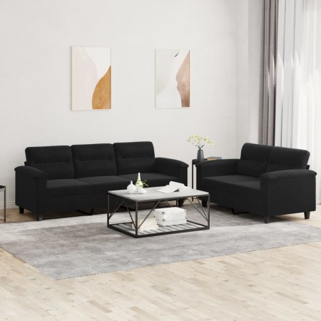 vidaXL 2-tlg. Sofagarnitur mit Kissen Schwarz Mikrofasergewebe