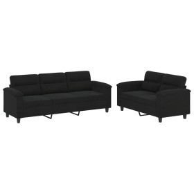 vidaXL 2-tlg. Sofagarnitur mit Kissen Schwarz Mikrofasergewebe