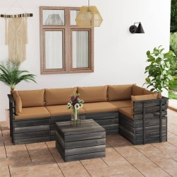 6-tlg. Garten-Sofagarnitur aus Paletten mit Kissen Kiefernholz