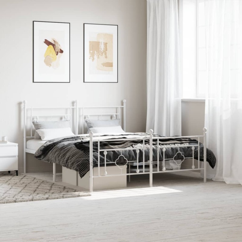 vidaXL Bettgestell mit Kopf- und Fußteil Metall Weiß 160x200 cm vidaXL Bettgestell mit Kopf- und Fußteil Metall Weiß 160x200 cm