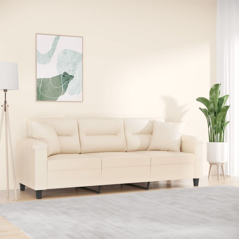 vidaXL 3-Sitzer-Sofa mit Kissen Beige 180 cm Mikrofasergewebe vidaXL 3-Sitzer-Sofa mit Kissen Beige 180 cm Mikrofasergewebe