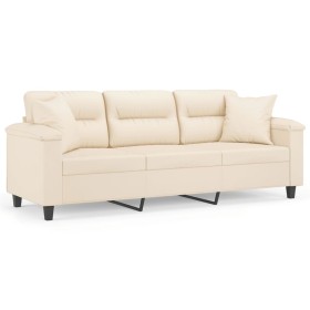 vidaXL 3-Sitzer-Sofa mit Kissen Beige 180 cm Mikrofasergewebe