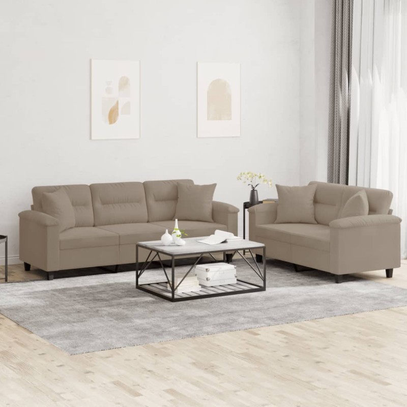 vidaXL 2-tlg. Sofagarnitur mit Kissen Taupe Mikrofasergewebe vidaXL 2-tlg. Sofagarnitur mit Kissen Taupe Mikrofasergewebe