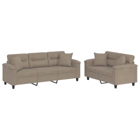 vidaXL 2-tlg. Sofagarnitur mit Kissen Taupe Mikrofasergewebe