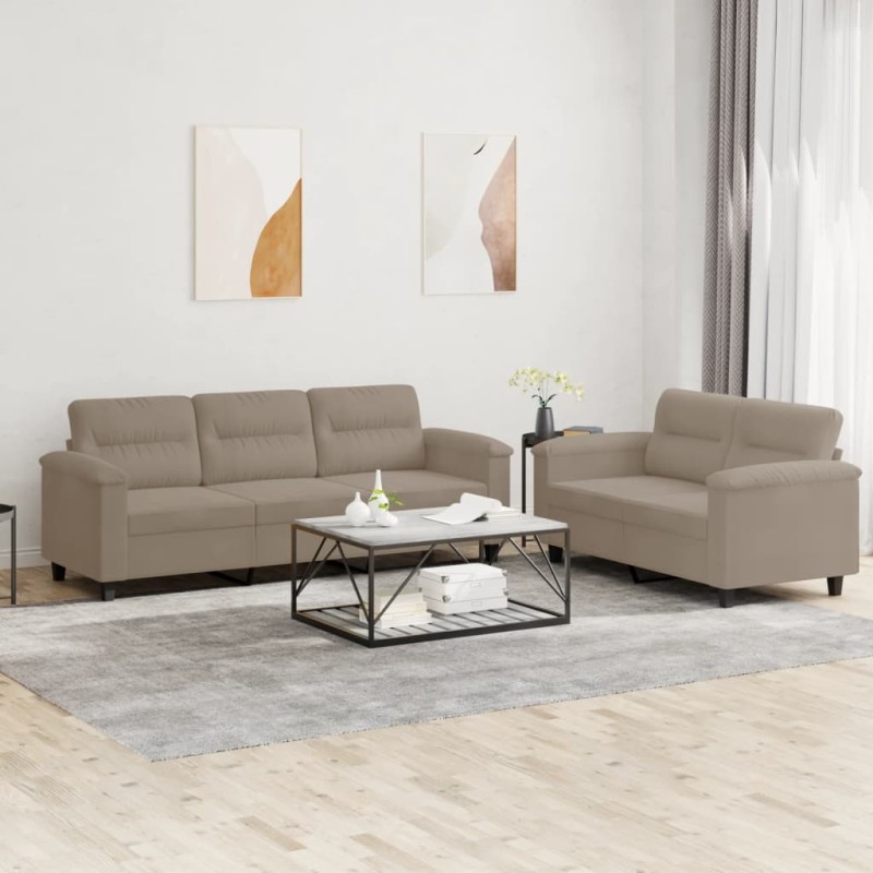 vidaXL 2-tlg. Sofagarnitur mit Kissen Taupe Mikrofasergewebe vidaXL 2-tlg. Sofagarnitur mit Kissen Taupe Mikrofasergewebe