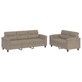 vidaXL 2-tlg. Sofagarnitur mit Kissen Taupe Mikrofasergewebe