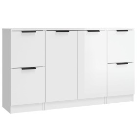 vidaXL Sideboards 3 Stk. Hochglanz-Weiß Holzwerkstoff
