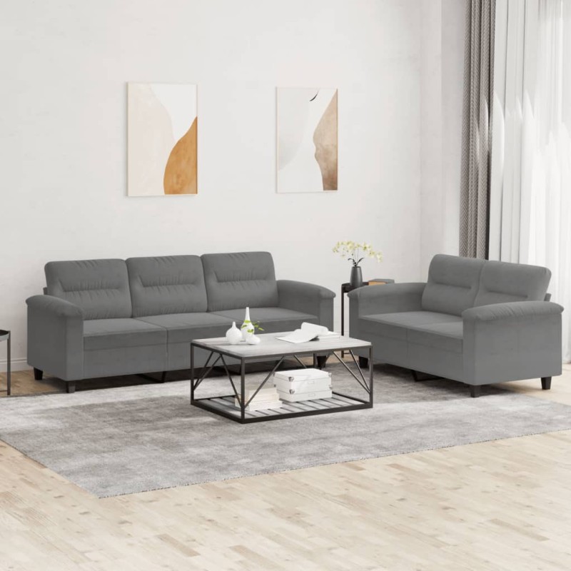 vidaXL 2-tlg. Sofagarnitur mit Kissen Dunkelgrau Mikrofasergewebe vidaXL 2-tlg. Sofagarnitur mit Kissen Dunkelgrau Mikrofasergewebe