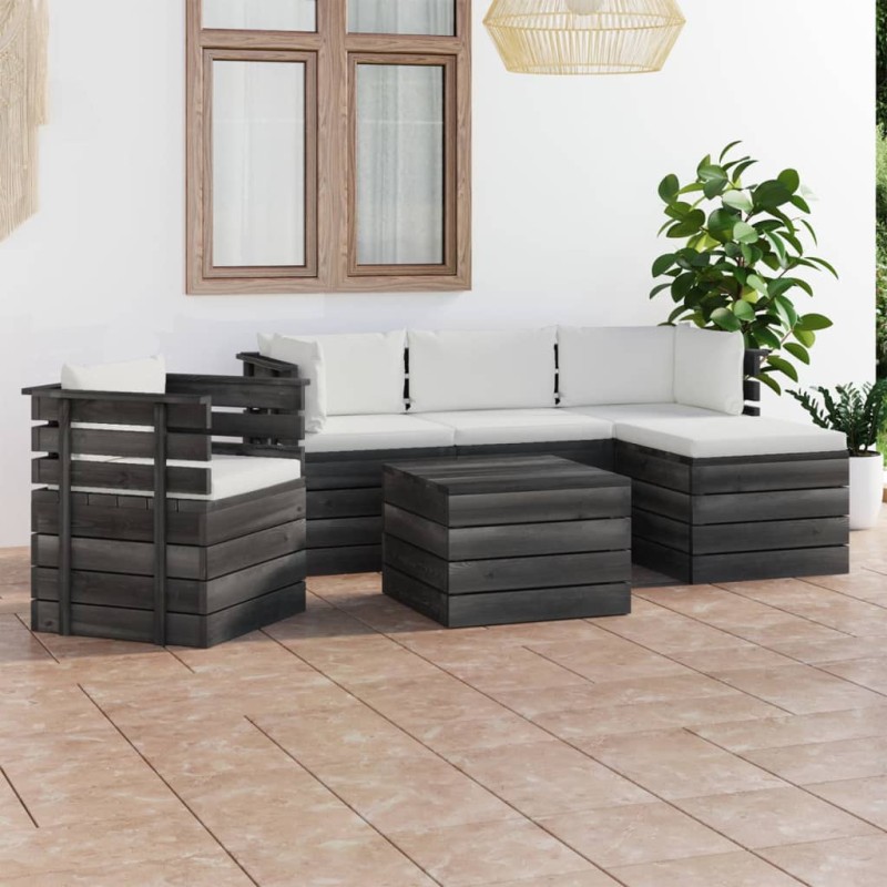 6-tlg. Garten-Sofagarnitur aus Paletten mit Kissen Kiefernholz 6-tlg. Garten-Sofagarnitur aus Paletten mit Kissen Kiefernholz