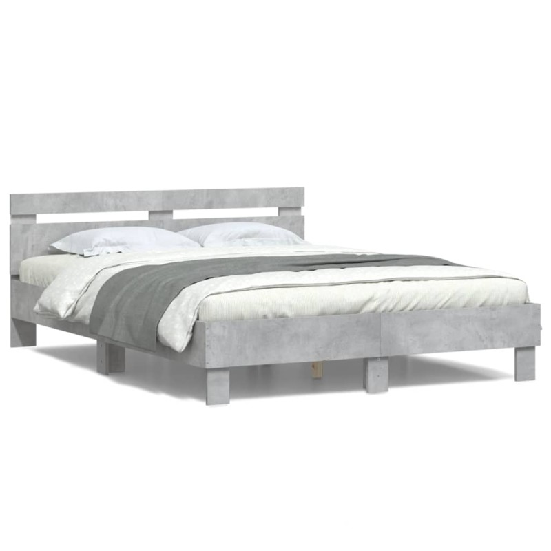 vidaXL Bettgestell mit Kopfteil LED-Beleuchtung Betongrau 140x200 cm vidaXL Bettgestell mit Kopfteil LED-Beleuchtung Betongrau 140x200 cm