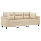 vidaXL 3-Sitzer-Sofa mit Kissen Creme 180 cm Mikrofasergewebe vidaXL 3-Sitzer-Sofa mit Kissen Creme 180 cm Mikrofasergewebe